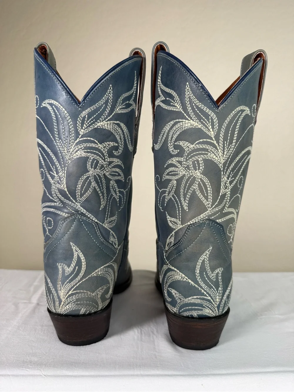 Dan Post Nora Blue Leaf Stitch Leather Western Cowboy Distressed Boots Size 8 - Picture 7 of 16